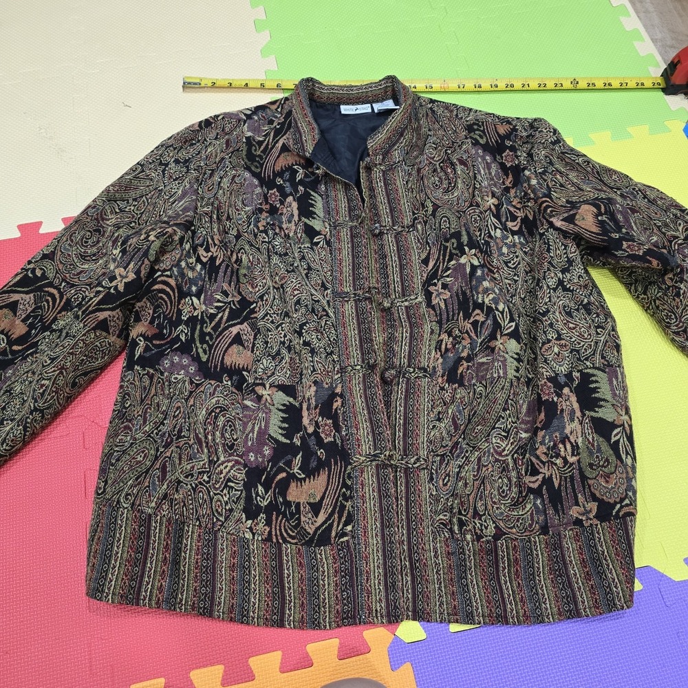 White‎ Stag Vintage Tapestry Jacket XL Boho Paisley Floral Frog Closures India